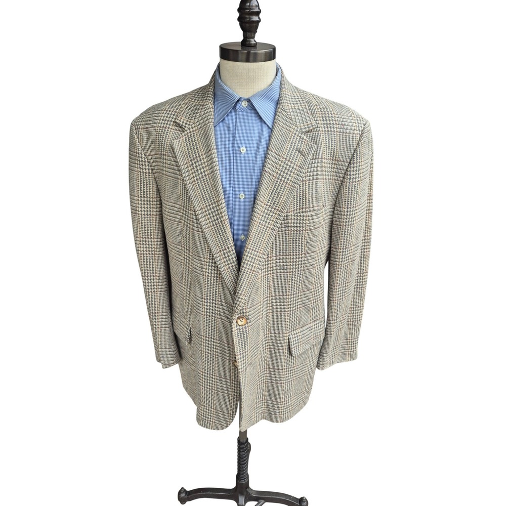 Brooks Brothers Mens Sz 46 R Tan Glen Plaid Tweed Blazer Sport Coat USA VTG